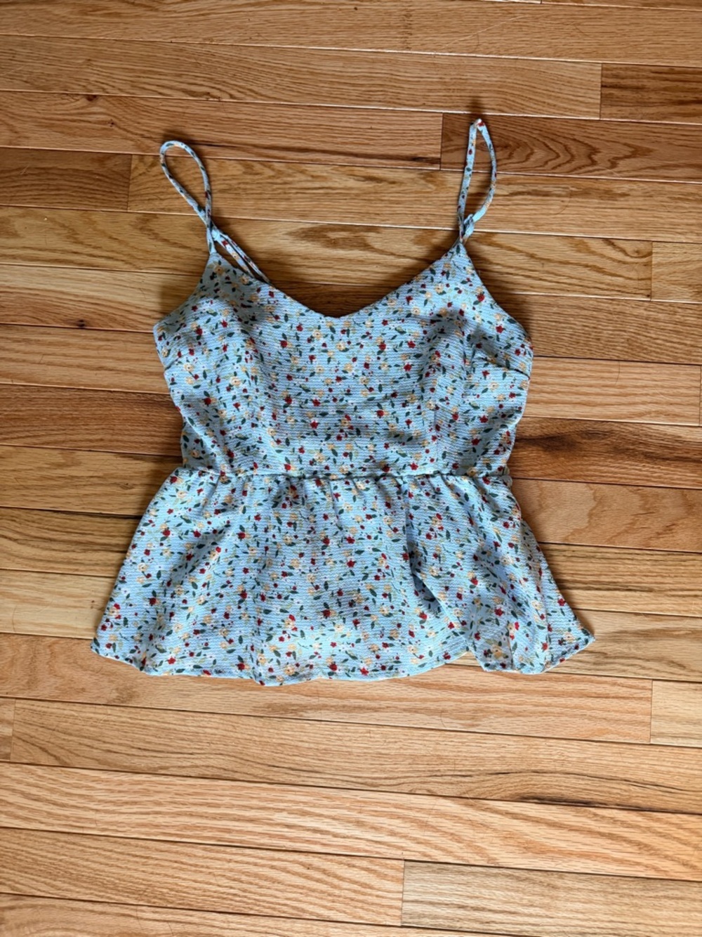 Monteau Light Blue Floral Peplum Camisole